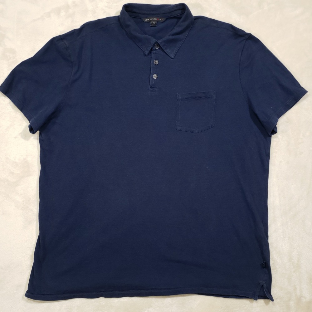 John Varvatos Polo Shirt Mens XL Navy Blue Cotton Pocket K749U2B Short Sleeve